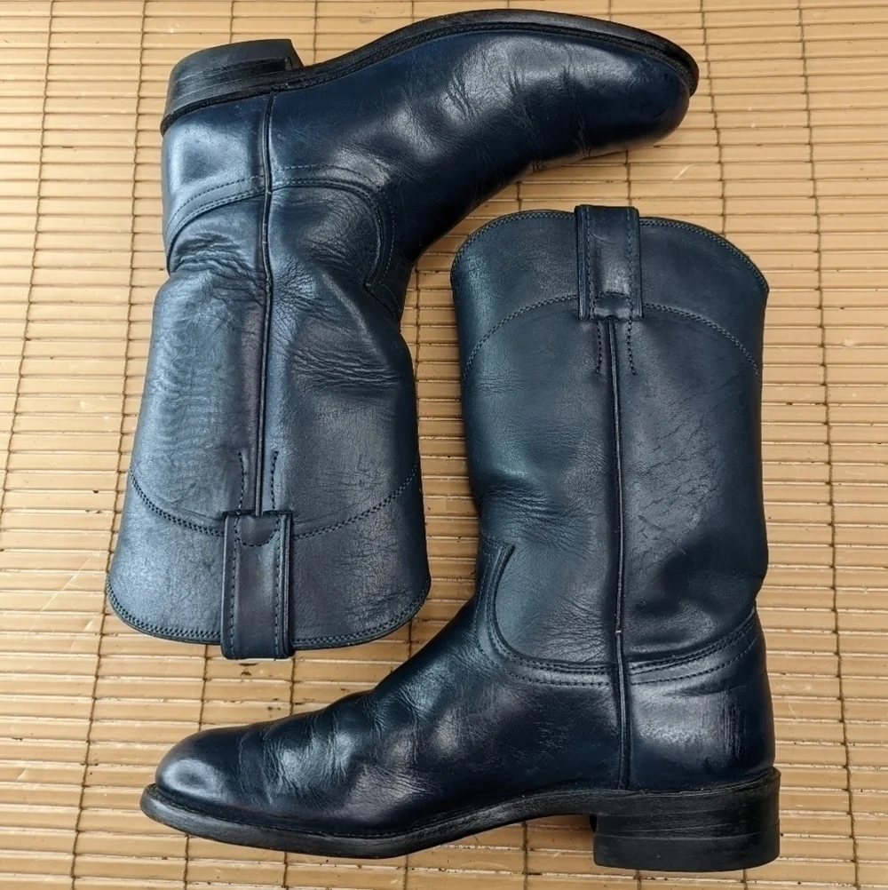 Justin Boots Roper Blue Gray Leather Cowgirl Boots Women’s Size 5 1/2 B L3414